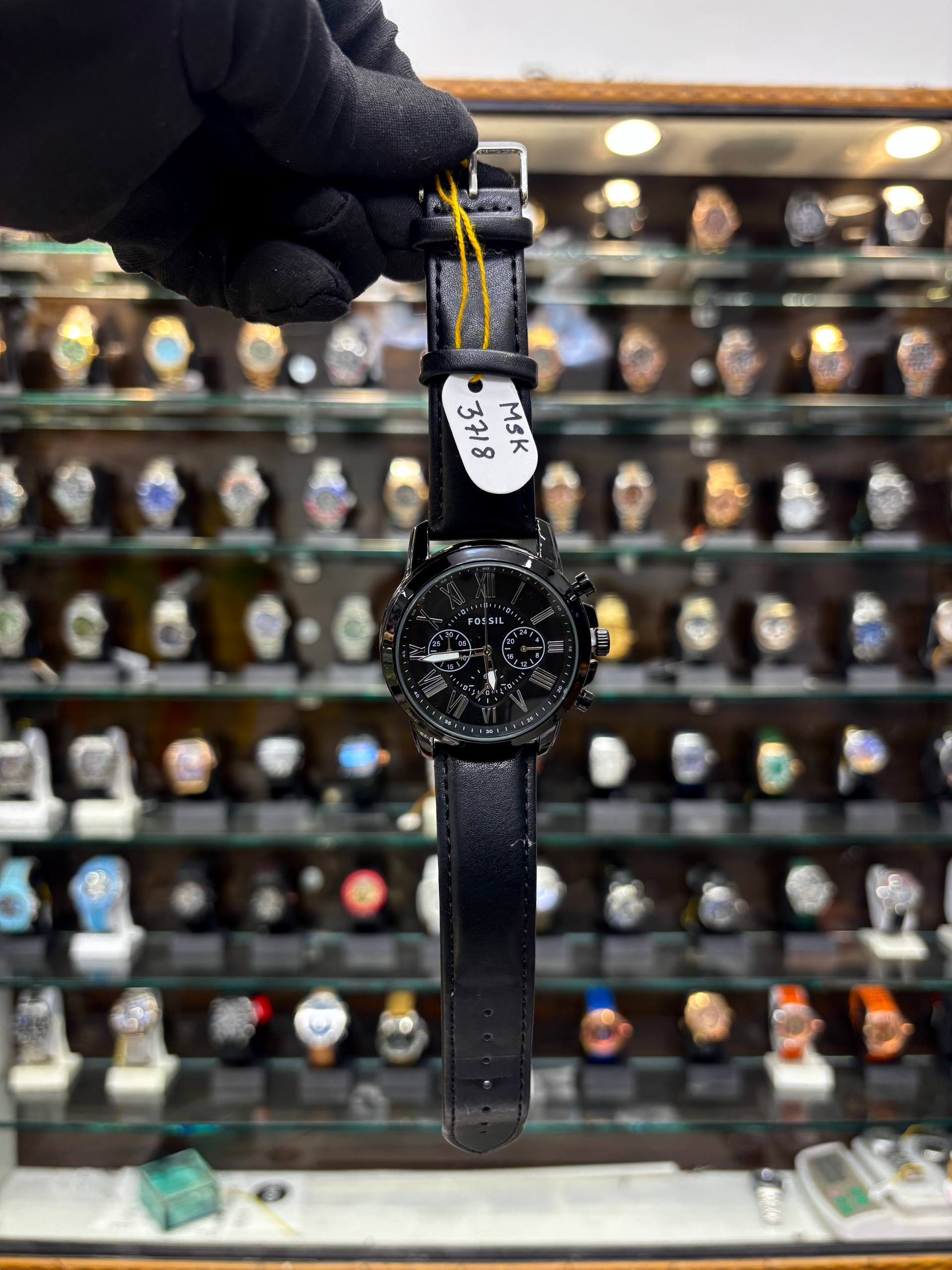 FOSSIL FULL BLACK 🖤 LEATHER WATCH FOR MENS